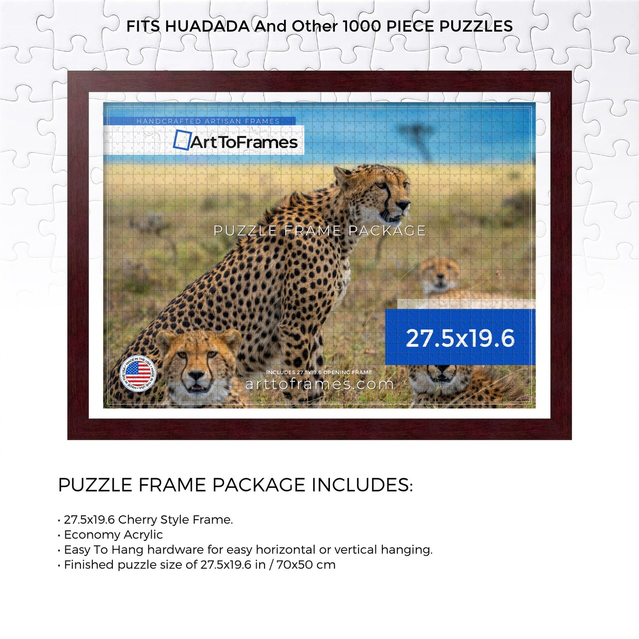 ArtToFrames 27.5x19.6 INCH / 70x50 CM Puzzle Frame for 1000 piece Puzzles.This 1.25 Inch Custom MDF Frame for Puzzles Comes with Economy Acrylic, Available in Multiple Colors